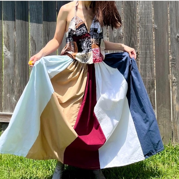 Handmade Quilted Halter Crop Top – Cowboy Tie-Dye Mix SKU 05061 - Picture 7 of 10